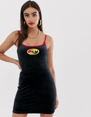 Fila - 90's Cami-jurk met logo aan de voorkant van velours-Zwart