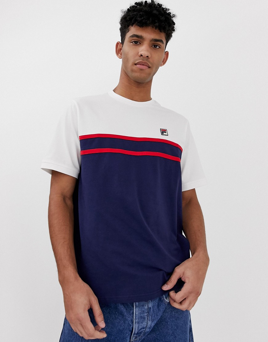 Fila - Baldi - T-shirt met streepvlak in marineblauw