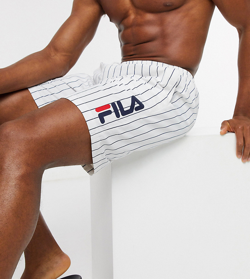 Fila Baron pinstripe swimshort in white exclusive at ASOS
