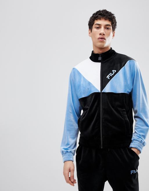 Fila Black Line – Velours-Trainingsanzug in Blau und Schwarz ... Fila Black Line – Velours-Trainingsanzug in Blau und Schwarz ...