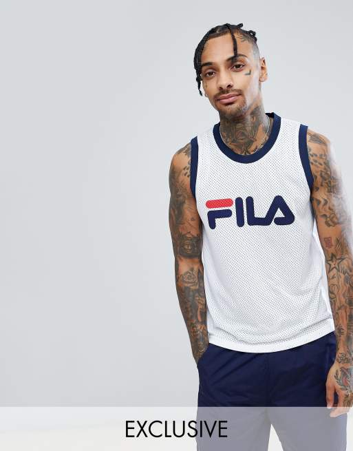 Fila Black Line Mesh Singlet With Logo In White