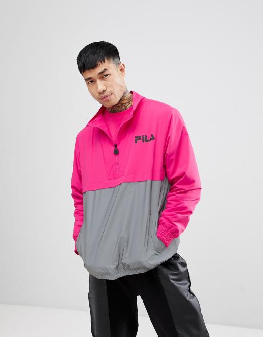 Fila black line overhead jacket with reflective panel in pink