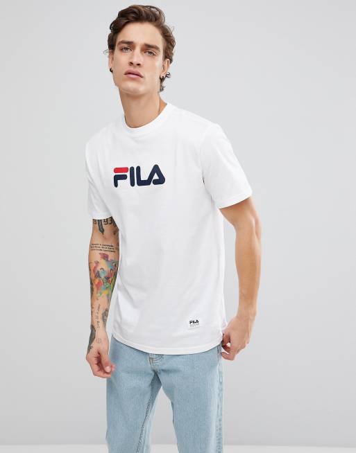 Fila Black Line T Shirt With Large Logo In White