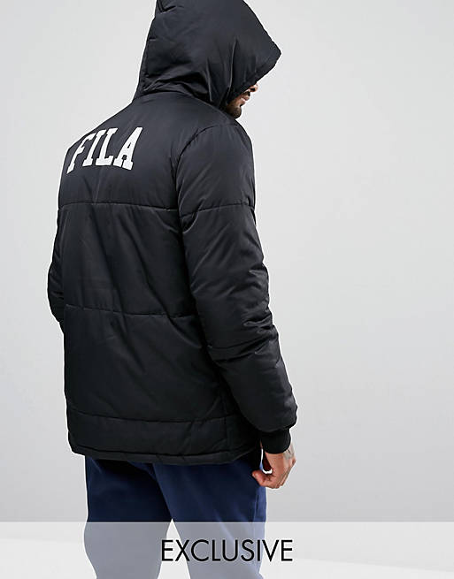 Målestok krystal kutter Fila Black Long Puffer Jacket With Back Logo Exclusive To ASOS | ASOS