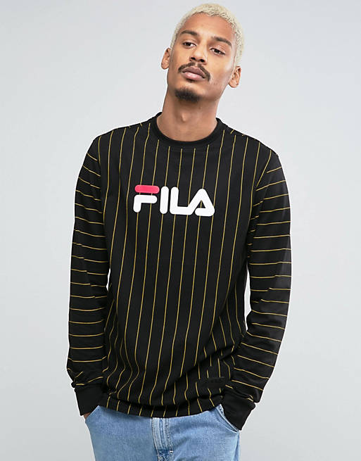 Fila Black Long Sleeve T-Shirt With Pin Stripe | ASOS