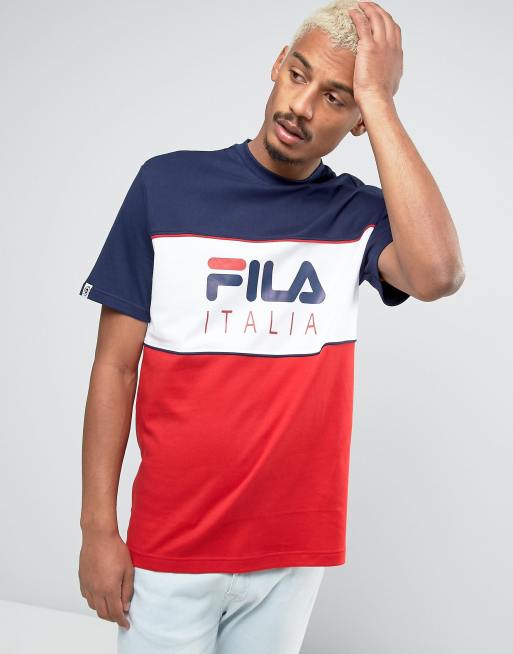 Red and store black fila shirt