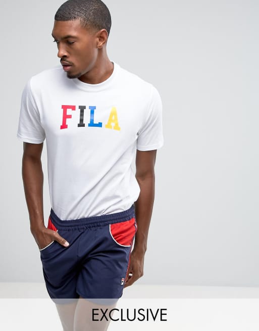 Jaarlijks overeenkomst Stamboom Fila Black T-Shirt With Color Block Large Logo in White Exclusive To ASOS |  ASOS