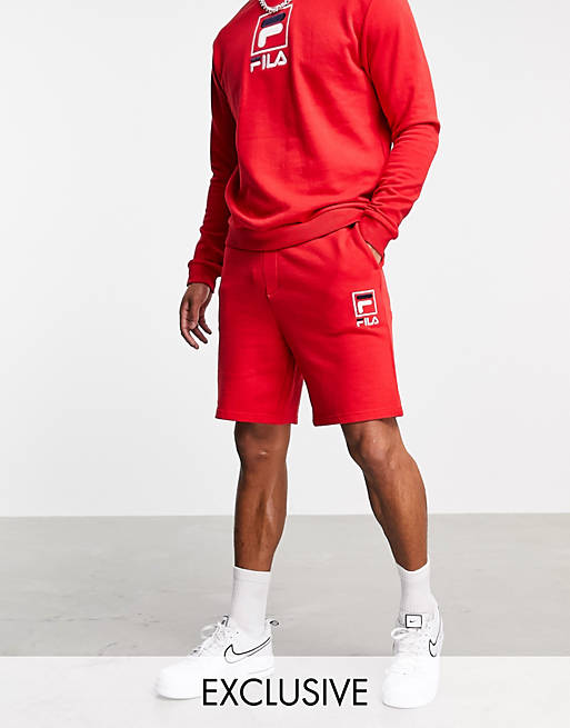 Fila box logo shorts in red exclusive to ASOS