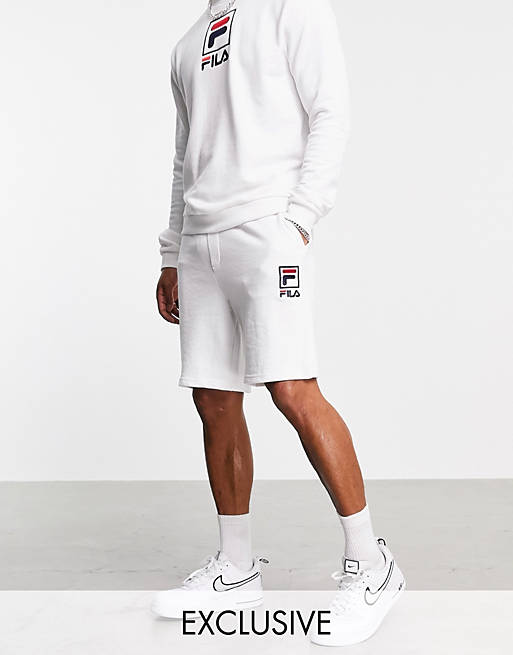 Fila box logo shorts in white exclusive to ASOS