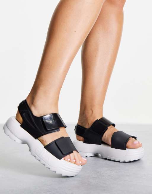 Black and white clearance fila sandals