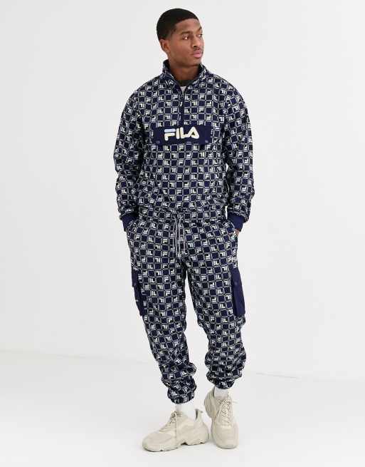 Fila Cepe all over print fleece cargo pant in navy