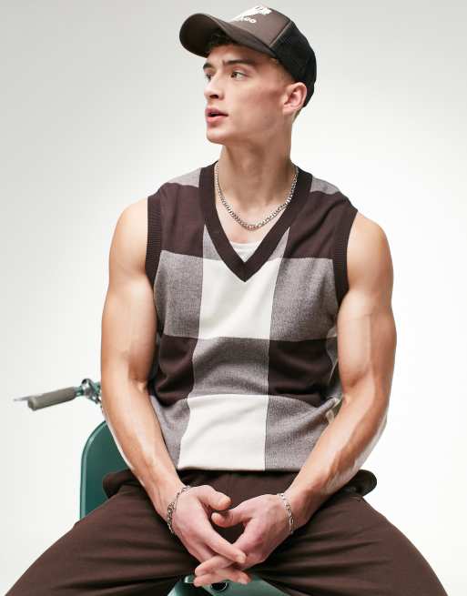 Fila check sweater vest in brown - exclusive to |