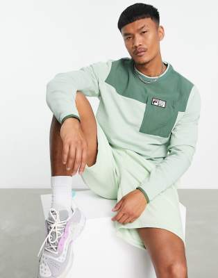 Shop Fila Color Block Sweatshirt With Logo In Green