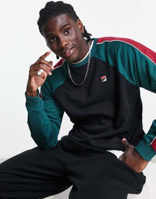 Fila colour blocked sweatshirt in black green