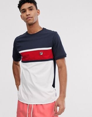 Fila - Conte - T-shirt met kleurvlakken in wit/marineblauw