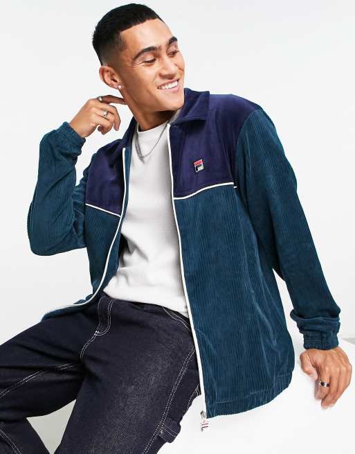 uitbarsting bestrating Bijzettafeltje Fila cord zip thru sweatshirt with logo in navy and ecru | ASOS