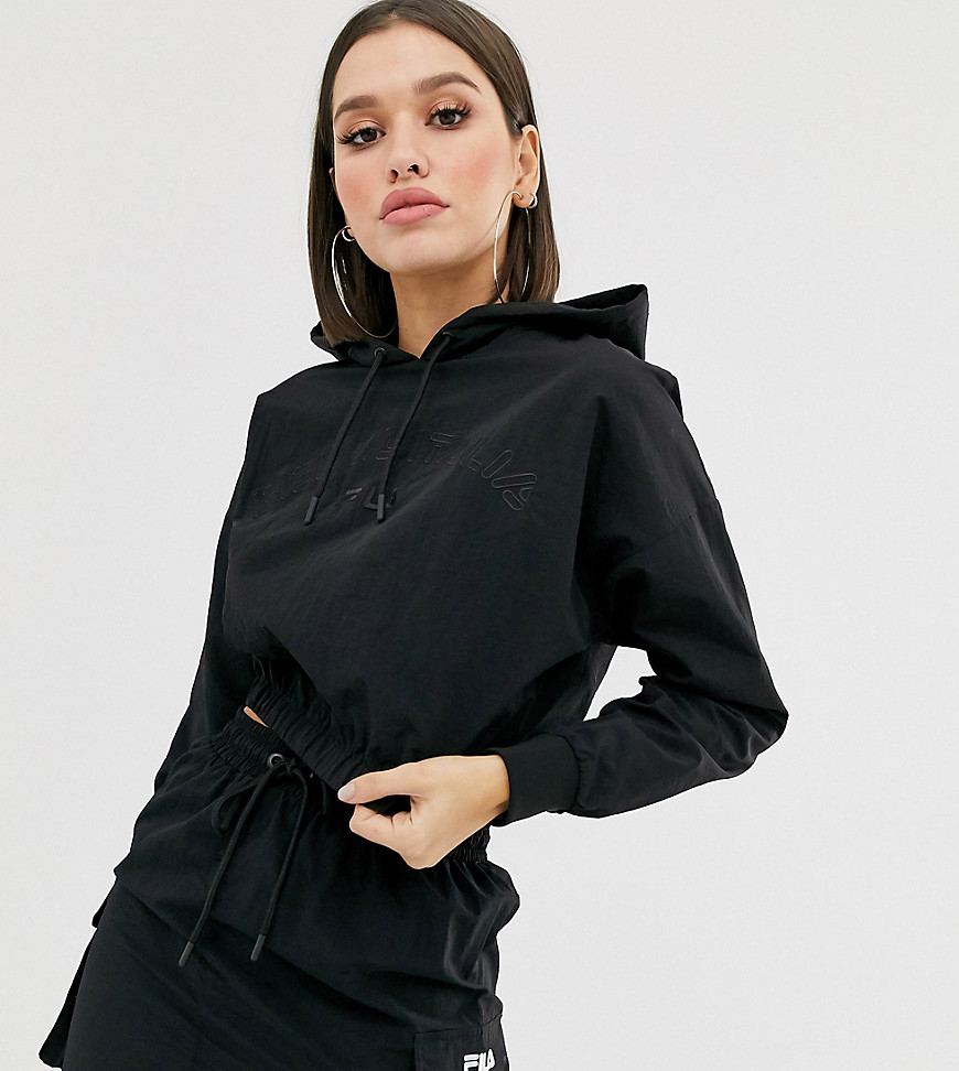 Fila crop hoodie with tonal embroidered logo-Black