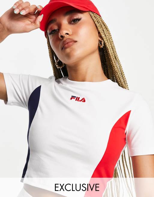 NWT Fila Tanika Crop Top Long Sleeve Red Blue Women's Small Brand New With  Tags 