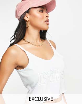 Fila Fila crop top with retro print in washed light blue