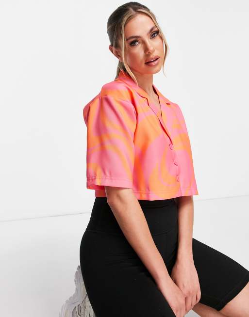 Fila - Cropped overhemd met wervelende print in roze