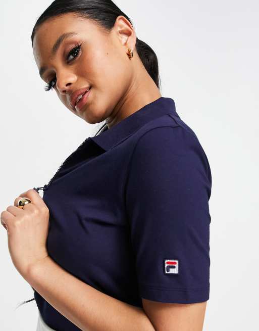 Fila cropped zip logo polo in navy