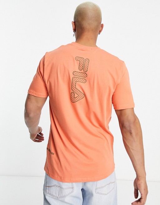 Fila Deckhand back print logo t-shirt in orange