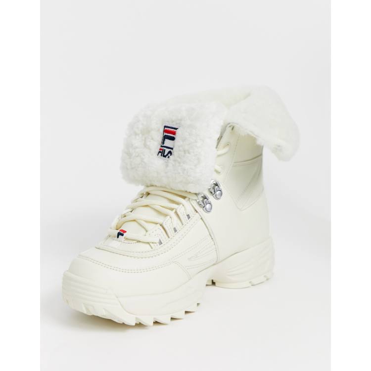 Fila Disruptor boot with fur trim in white