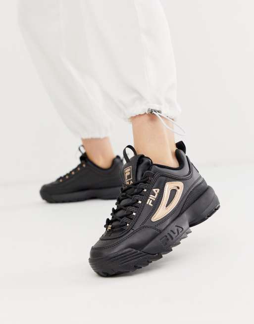 Fila Disruptor II Baskets Noir avec or rose