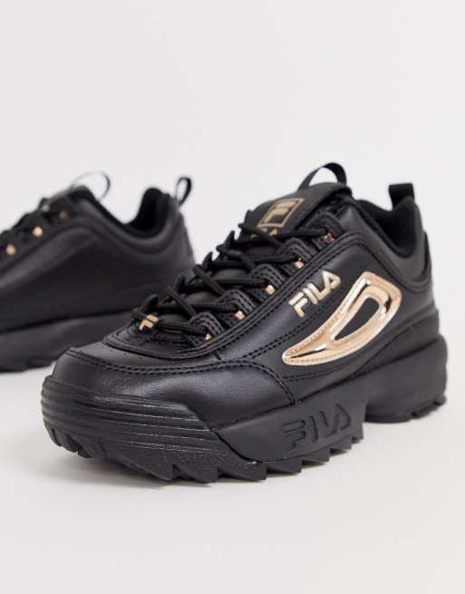 Fila Disruptor II Baskets Noir avec or rose ASOS