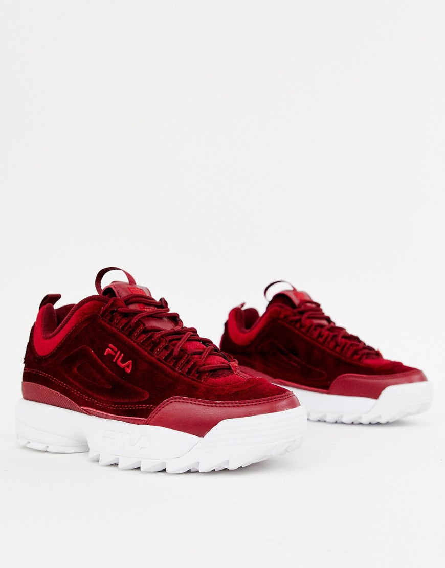 Fila - Disruptor Ii Premium - Sneakers in velour bordeaux-Rosso