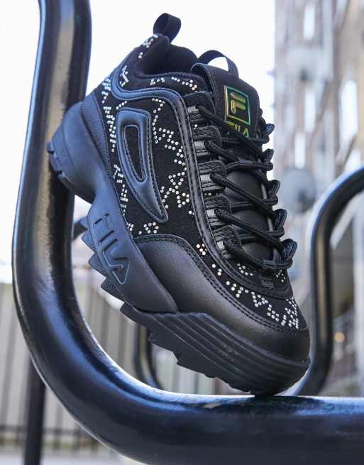 Fila Disruptor II Schwarze Turnschuhe aus Samt mit Strassmuster ASOS