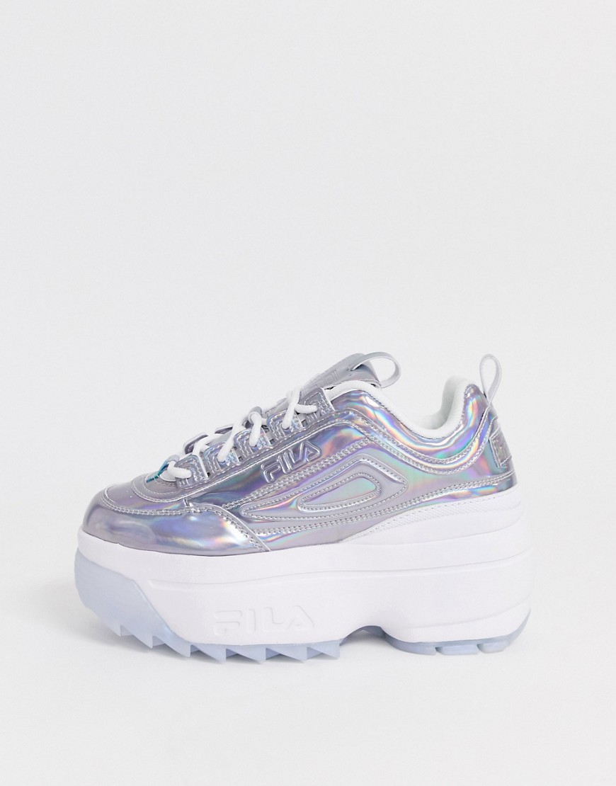 Fila - Disruptor II - Sneakers con zeppa iridescenti argento