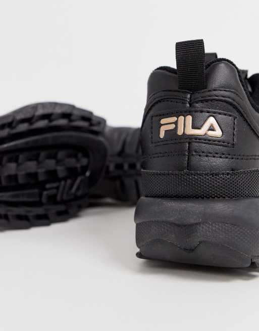 Fila Disruptor II sneakers in black with rose gold