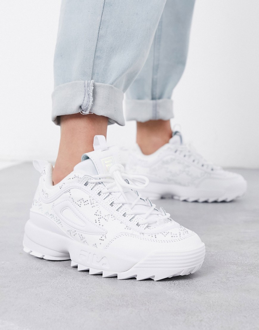Fila - Disruptor II - Sneakers in velluto bianche con strass-Bianco