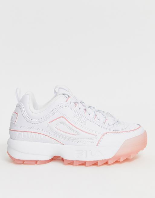 White and pink store fila trainers