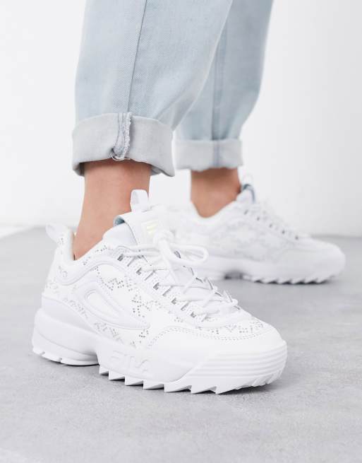 ras herinneringen samenwerken Fila - Disruptor II - Sneakers met motief van siersteentjes in wit fluweel  | ASOS