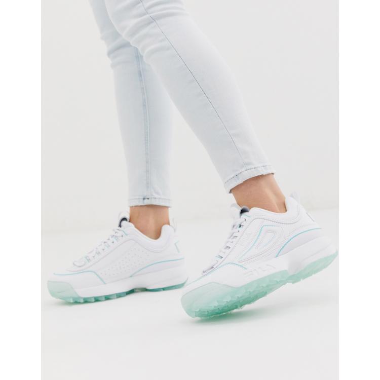 Fila Disruptor II Trainers in white with ice blue sole ASOS