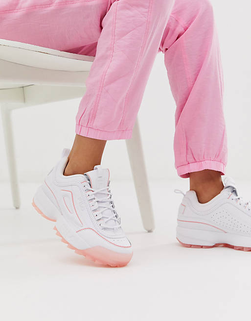 Fila Disruptor II Trainers in white with ice pink sole | ASOS