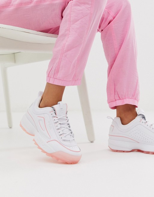 Fila Disruptor II Trainers in white with ice pink sole