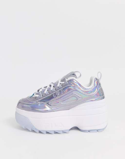 zijn wasmiddel volume Fila Disruptor II Wedge iridescent sneaker in silver | ASOS