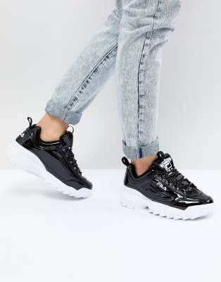 fila disruptor trainers in patent black