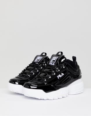 black and white fila trainers