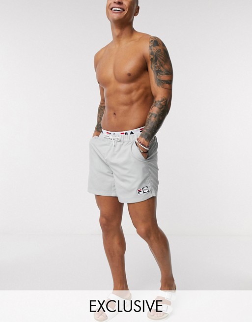Fila Elias swimshort with logo waistband in grey exclusive at ASOS