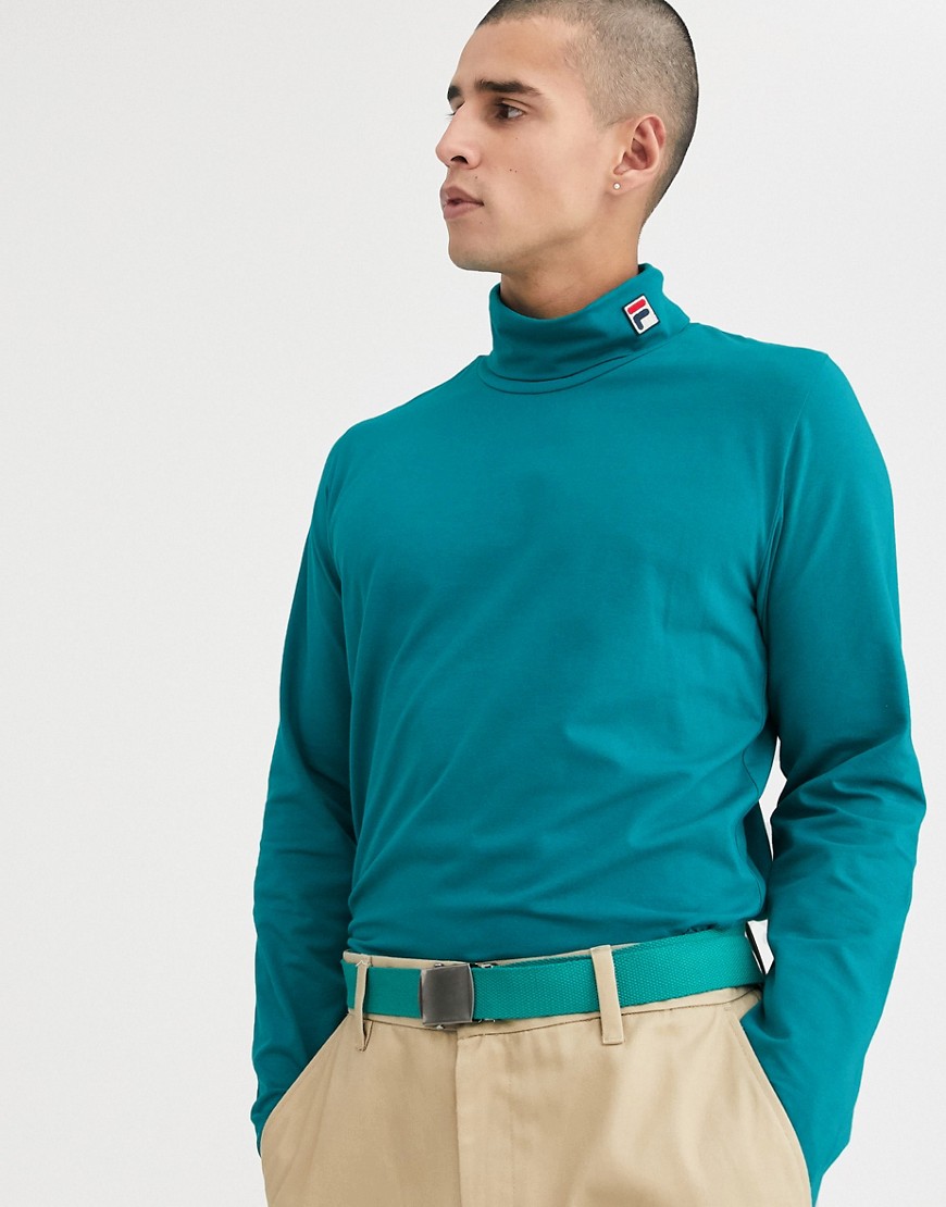 Fila - Essential - T-shirt a maniche lunghe vintage con collo alto blu Harbour