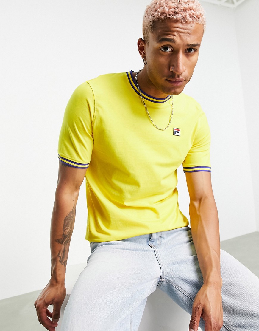 Fila - Euro - T-shirt met logo en gekleurde randen in geel