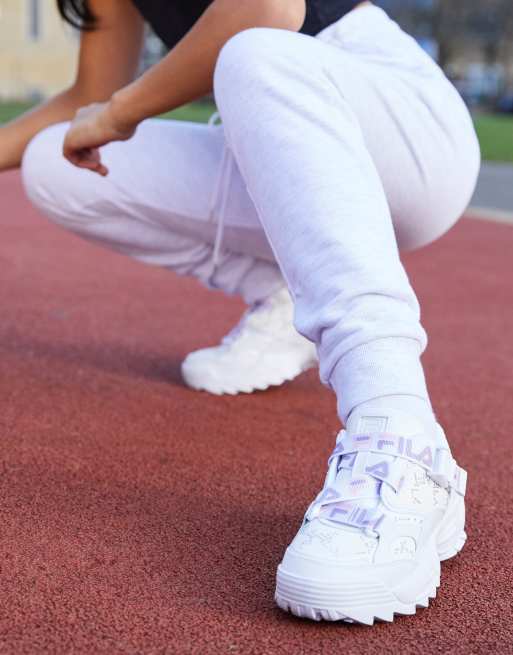 Fila Fast Charge trainers with logo strap and diamante print in white velvet exclusive to ASOS