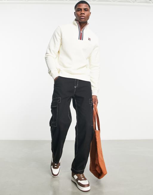 Fila Felpa con zip corta e logo color ecru