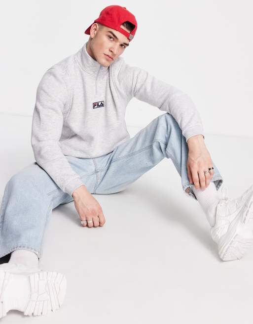 Fila Felpa grigia con logo e zip corta ASOS