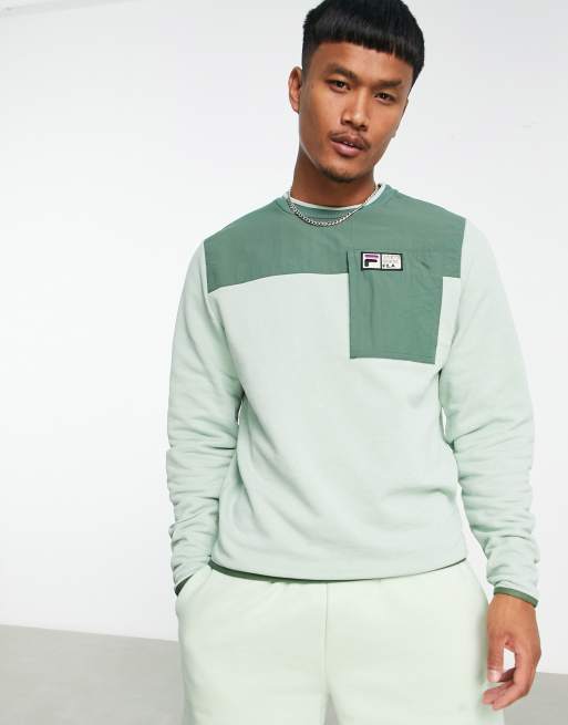 Fila - Felpa verde colorblock con logo, 2 di 4