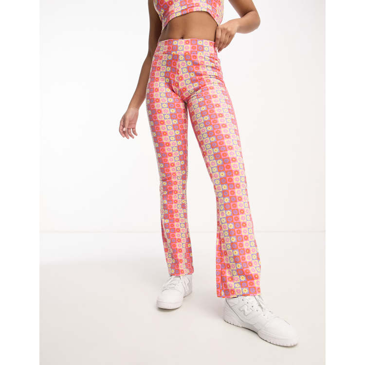 Fila flared pants in flower check pattern